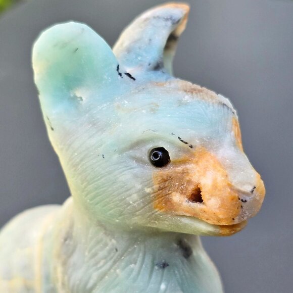 Amazonite & Quartz Cat Figurine | 324g Crystal Sculpture | Healing Animal Totem - Picture 3 of 17